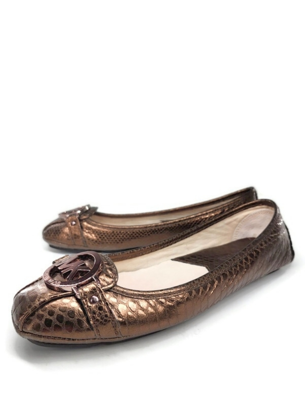 Michael Kors Fulton Metallic Bronze Snake Embossed Ballet Flat Driving Loafers